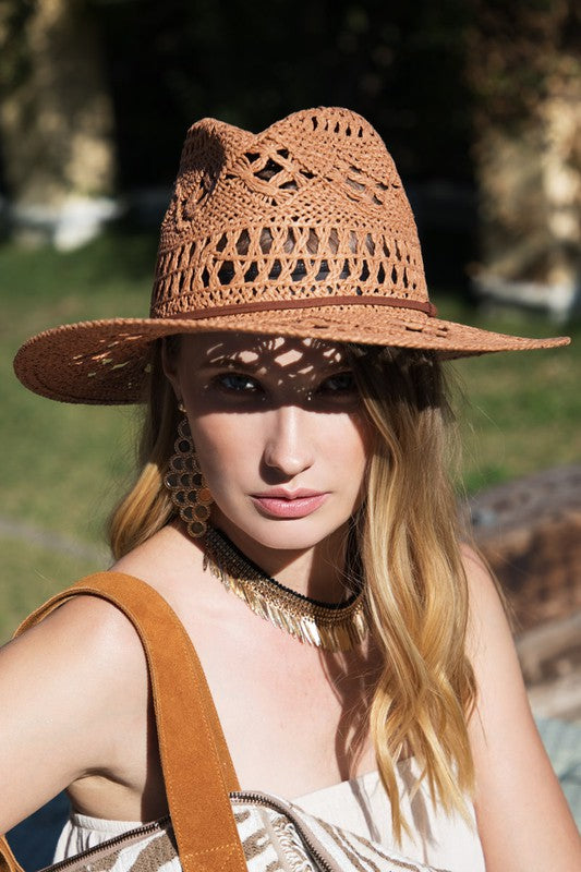 Open Weave Hat with faux lether