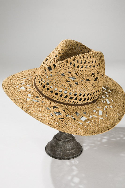 Open Weave Hat with faux lether