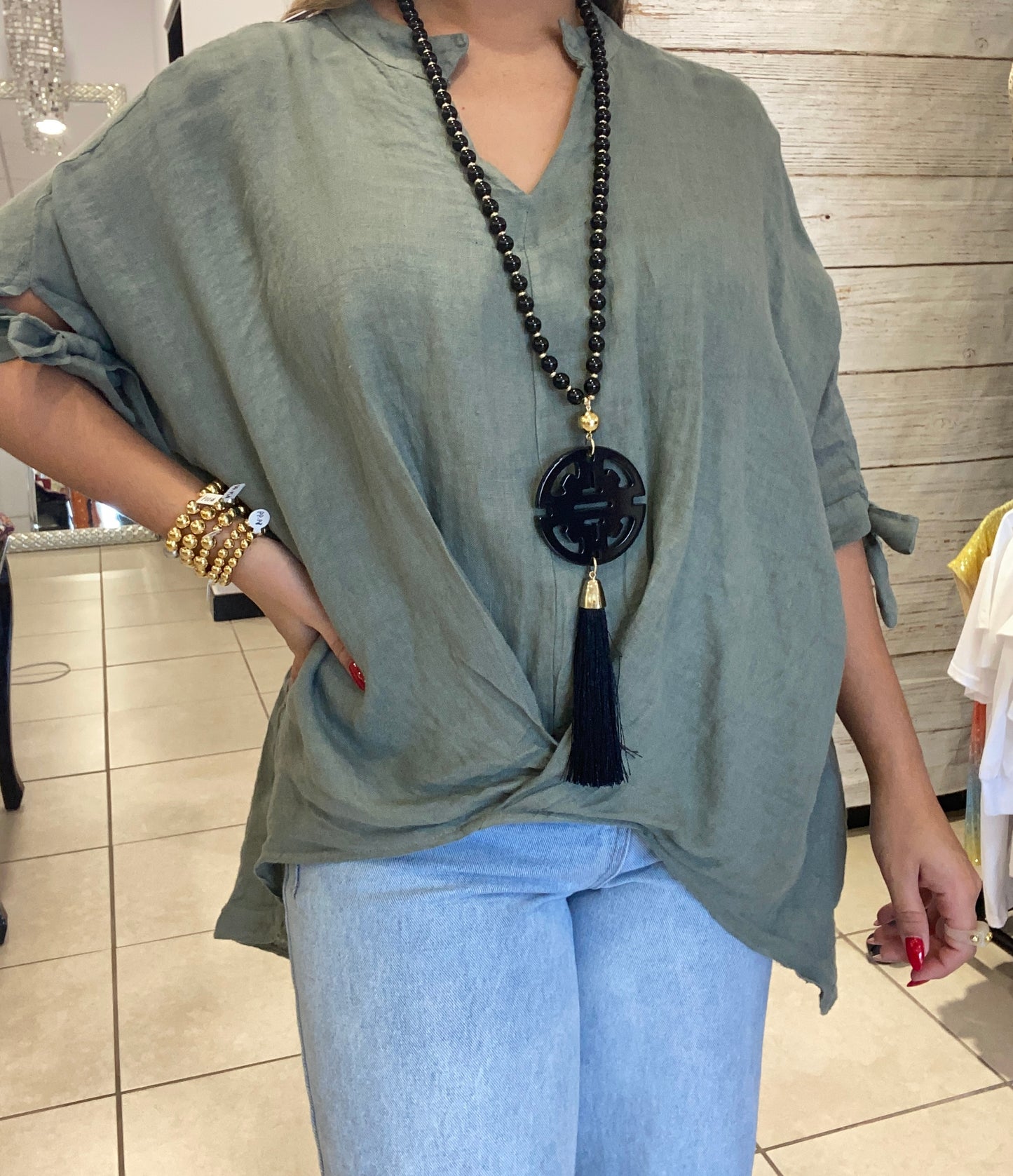 Linen High Low Blouse O/S